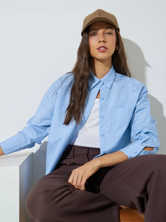 Styli Styli Blue Striped Relaxed Fit Shirt