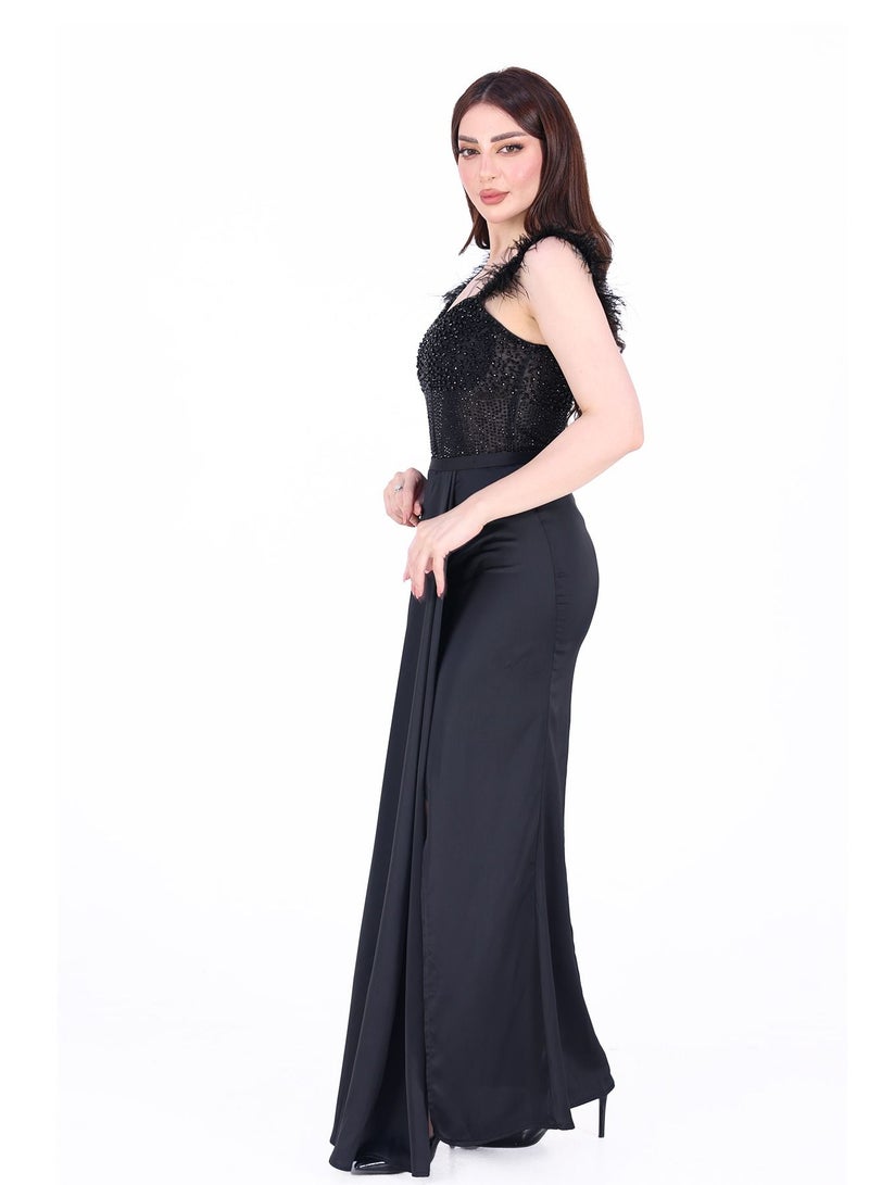 مودرن ديزاين فستان ناعم بطريز الصدر بريش على اطراف الاكمام - Image 3