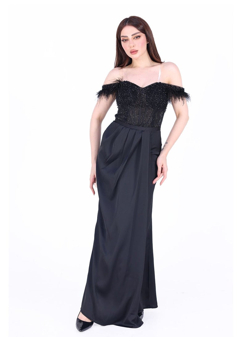 مودرن ديزاين فستان ناعم بطريز الصدر بريش على اطراف الاكمام - Image 2