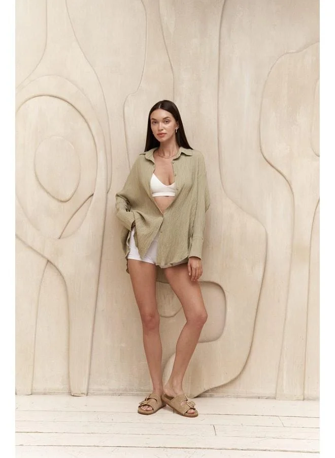 MAI STUDIOS CO. Durres Haki Oversize Shirt.