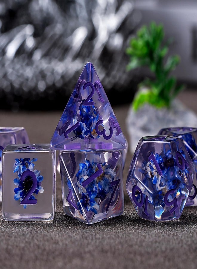 Maywin D&D Flower Resin Dice Set, Polyhedral DND D and D Dice Inclusion Dice for Dungeons and Dragons MTG RPG for Ages 15 and Up-Purple - Image 3