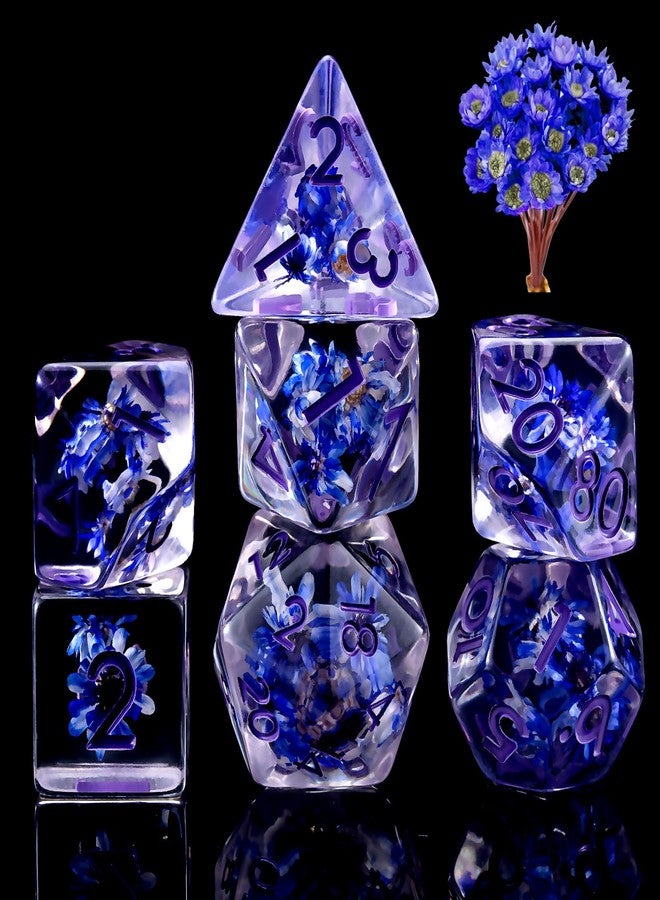 Maywin D&D Flower Resin Dice Set, Polyhedral DND D and D Dice Inclusion Dice for Dungeons and Dragons MTG RPG for Ages 15 and Up-Purple - Image 1