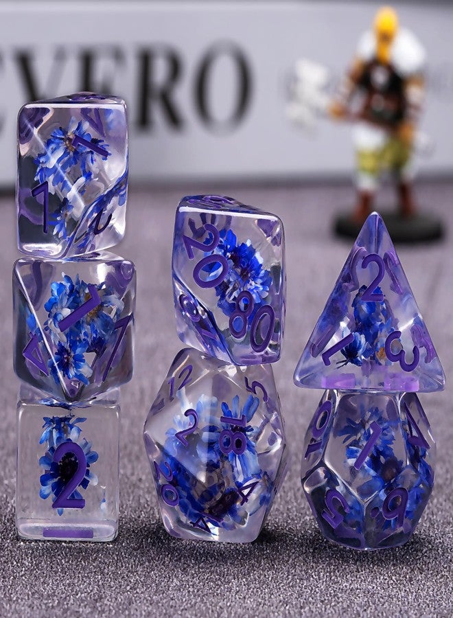 Maywin D&D Flower Resin Dice Set, Polyhedral DND D and D Dice Inclusion Dice for Dungeons and Dragons MTG RPG for Ages 15 and Up-Purple - Image 2