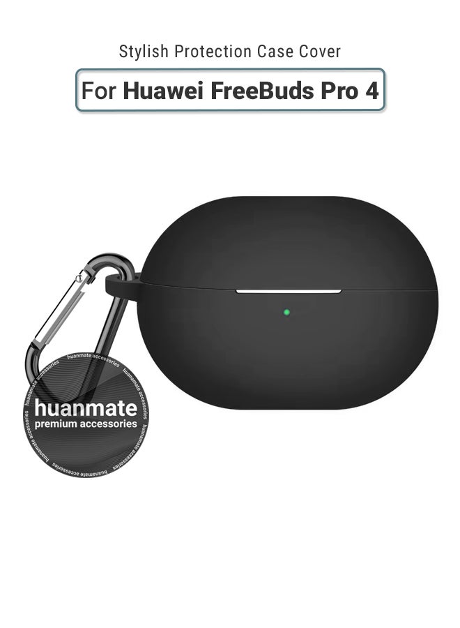 huanmate Huawei FreeBuds Pro 4 Silicone Case Cover - Black - Made with Soft Silicone, Lightweight & Durable - Stylish Design, Accurate Cut-outs, Easy Installation & Removal  - Image 1