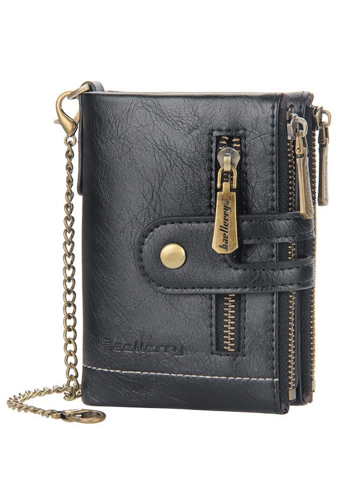 Baellery Classic bifold wallet with double zip and chain - black - Image 1