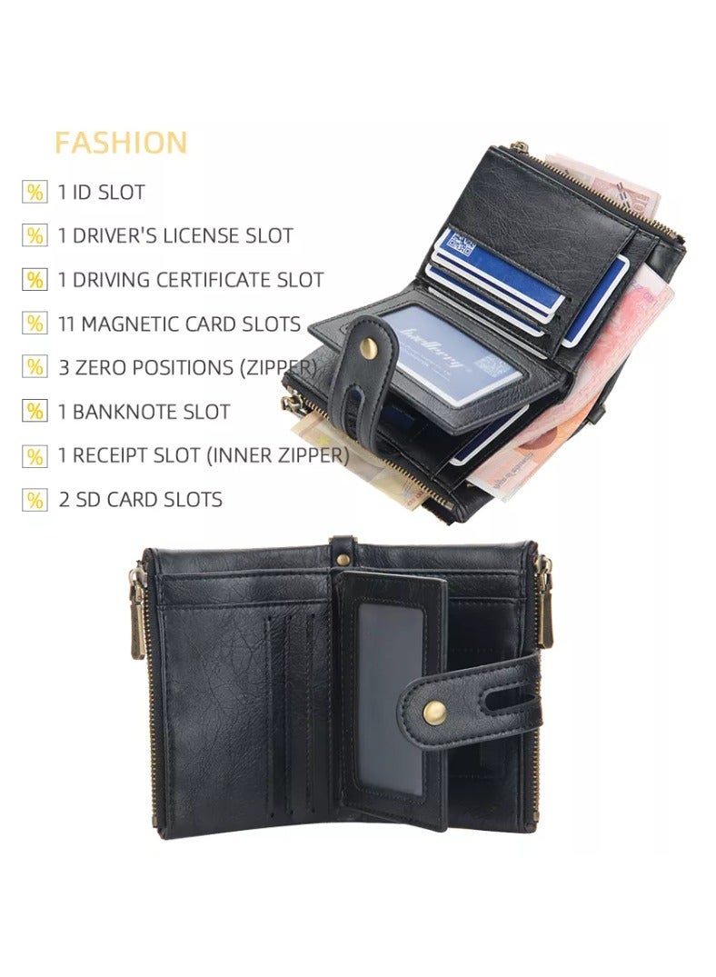 Baellery Classic bifold wallet with double zip and chain - black - Image 4