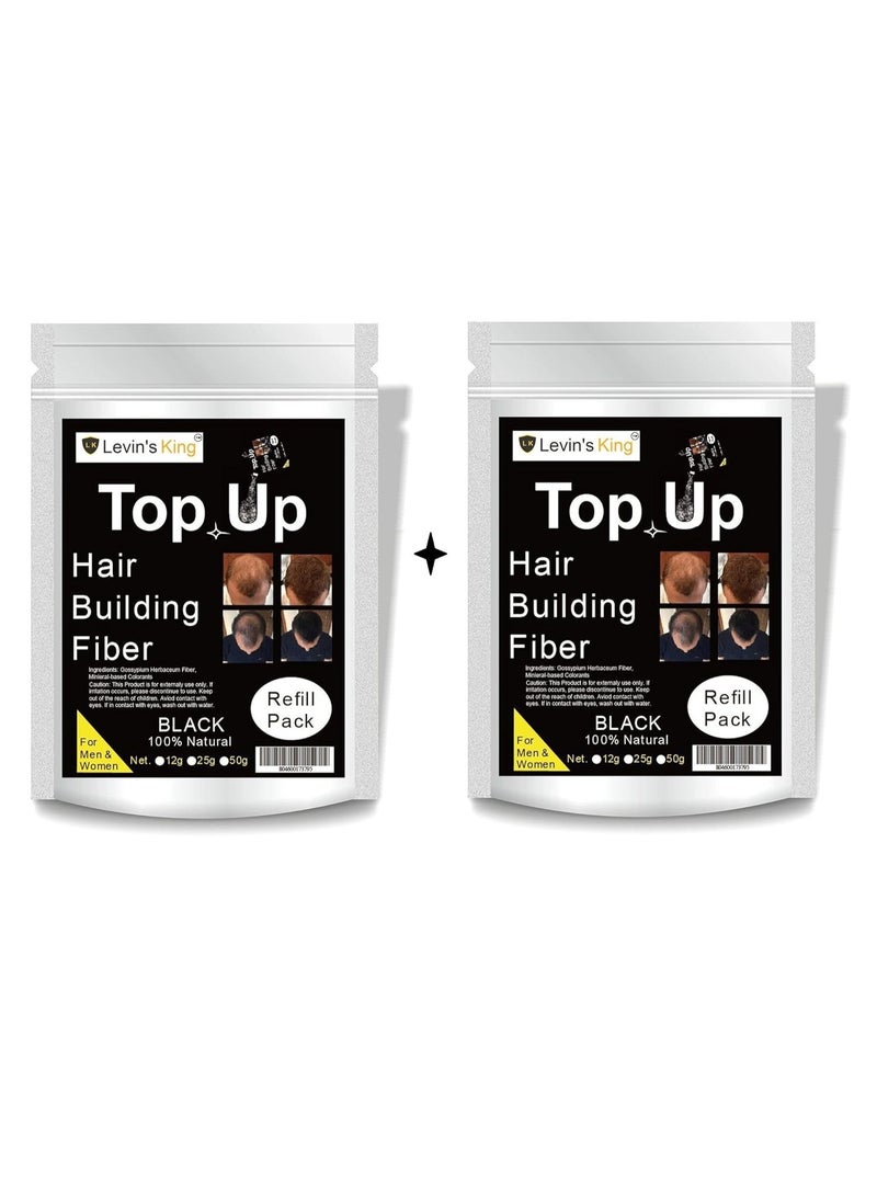 Levins King Hair Building Fiber, Hair concealer Refill Pack Use For Caboki, Toppik, Looks 21 etc.Black Color Total 25g+25g Gram Pack of 2 - Image 1