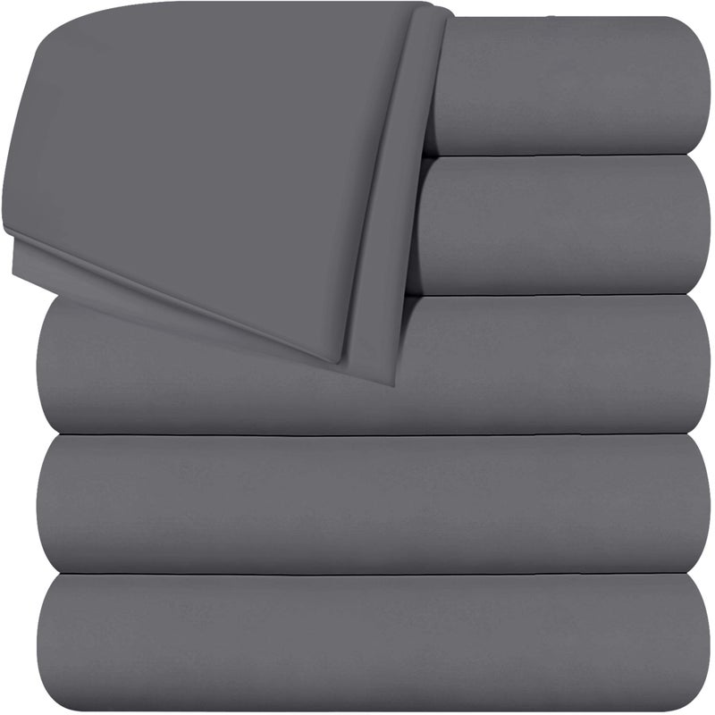 Utopia Bedding Flat Sheets Pack of 6 Soft Brushed Microfiber Fabric Shrinkage Fade Resistant Top Sheet Easy Care Twin Grey