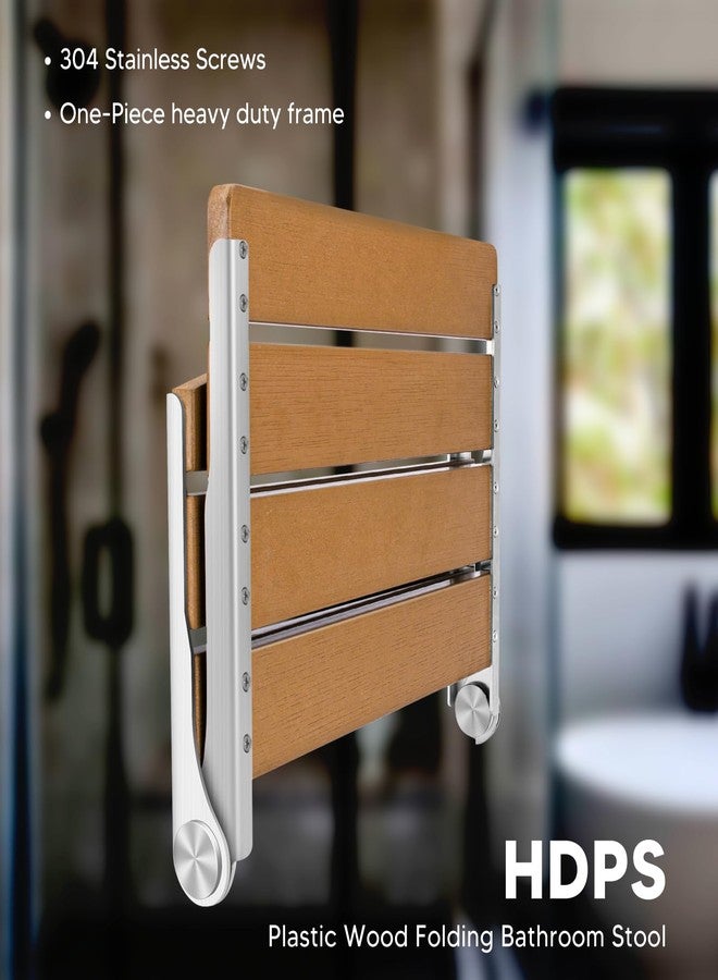 Duseu Folding Shower Seat, 16" Foldable Shower Chair Wall Mounted for Inside Shower, Stainless Steel & Hdps Wood Fold Down Shower Bench for Elderly and Disabled - 400lbs - Image 4