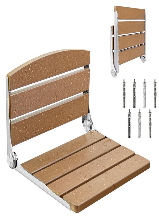 Duseu Folding Shower Seat, 16" Foldable Shower Chair Wall Mounted for Inside Shower, Stainless Steel & Hdps Wood Fold Down Shower Bench for Elderly and Disabled - 400lbs - Image 1