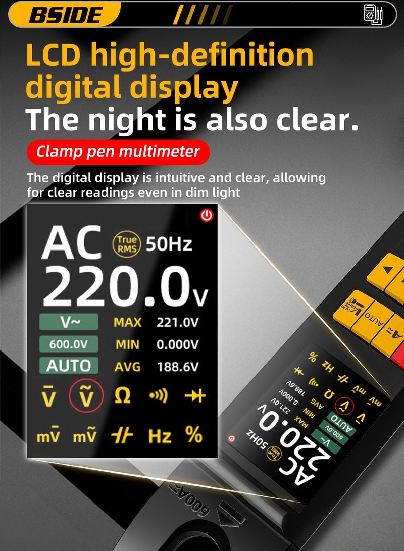 BSIDE U5 Smart Clamp Multimeter 600A AC/DC, True RMS Digital Clamp Meter with LCD Display, Auto Range, Type-C Rechargeable - Image 4