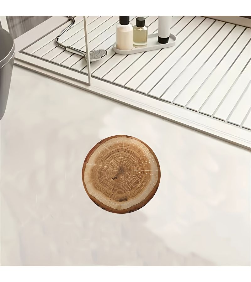 Round Bathroom Mat With Tree Stump Print 47.2 Inch Non Slip Flannel - Image 3