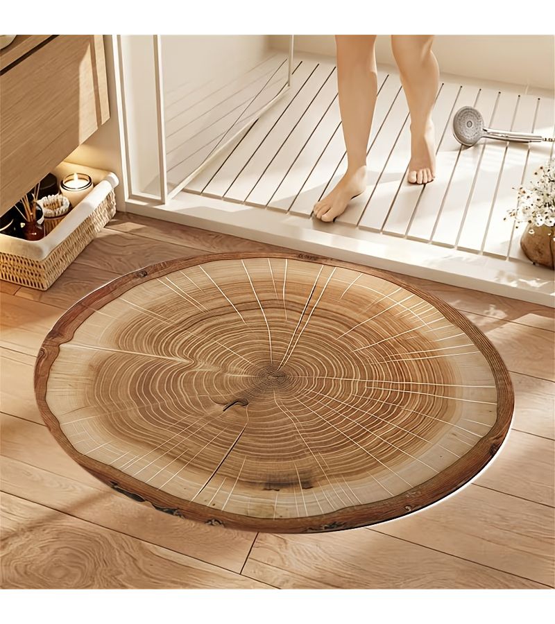 Round Bathroom Mat With Tree Stump Print 47.2 Inch Non Slip Flannel - Image 5