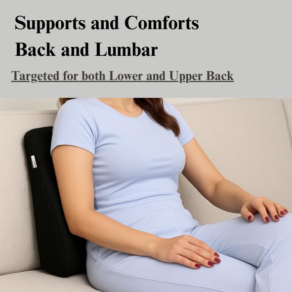 CUSHIO Sofa Backrest Cushion | Ergonomic Memory Foam Lumbar Support for Sofa & Bed, Back Pain Relief Pillow for Reading & Relaxing, Removable Velvet Cover (Black) Pack of 1 - Image 3