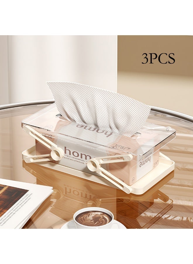 Tissue Holder 3 Pack, Spring Loaded Adjustable Tissue Box Holder with Clear Acrylic Lid, Large Capacity Paper Towel Holder for Kitchen Counter, Office Desk, Living Room, Modern Napkin Holder Set - Image 2