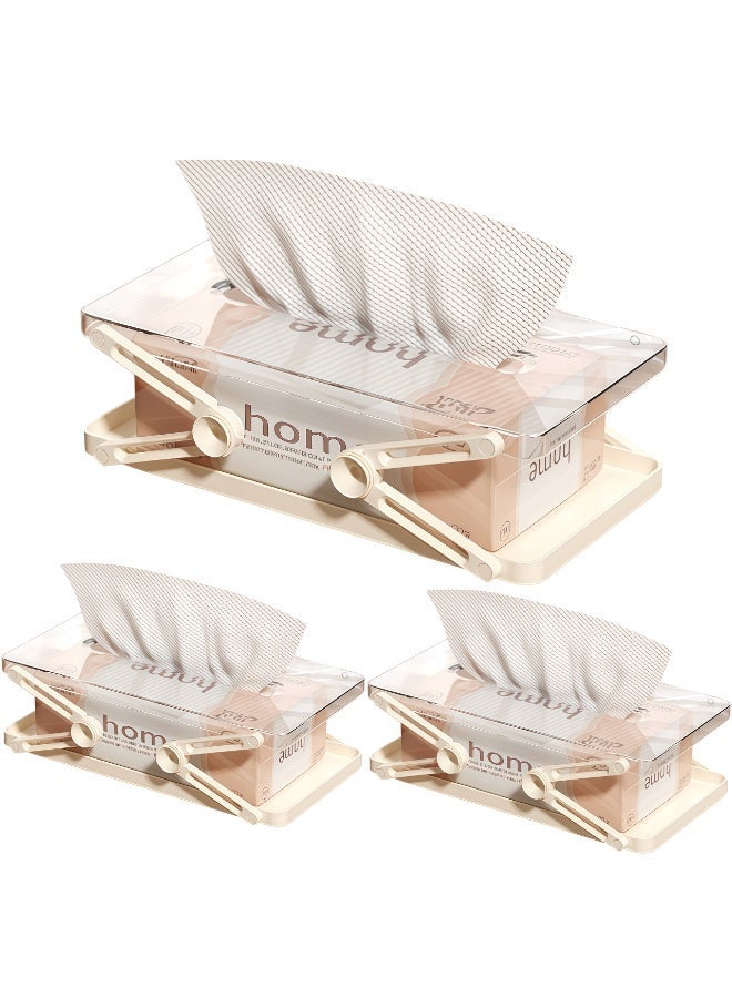 Tissue Holder 3 Pack, Spring Loaded Adjustable Tissue Box Holder with Clear Acrylic Lid, Large Capacity Paper Towel Holder for Kitchen Counter, Office Desk, Living Room, Modern Napkin Holder Set - Image 1