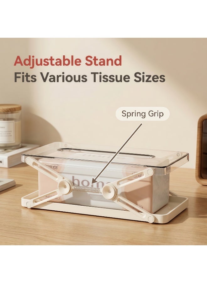 Tissue Holder 3 Pack, Spring Loaded Adjustable Tissue Box Holder with Clear Acrylic Lid, Large Capacity Paper Towel Holder for Kitchen Counter, Office Desk, Living Room, Modern Napkin Holder Set - Image 3