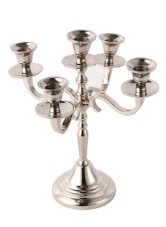 Five Arm Candelabra 10 inch Tall White Taper Candle Holders Candle Stands Candlesticks For Home Decor Wedding Parties Dinning Table Centerpiece Thick Candles Silver