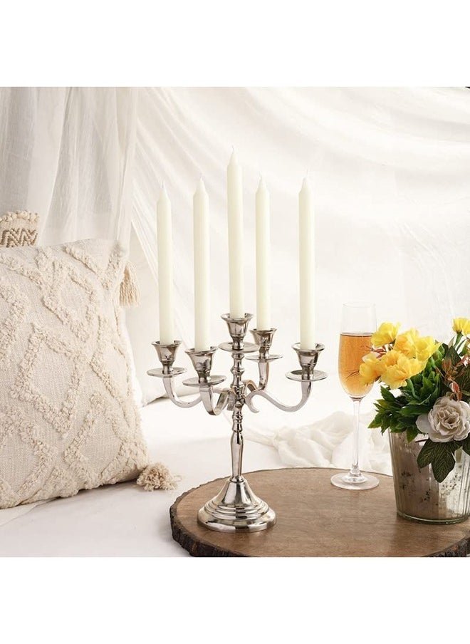 Generic - Five Arm Candelabra 10 inch Tall White Taper Candle Holders Candle Stands Candlesticks For Home Decor Wedding Parties Dinning Table Centerpiece Thick Candles Silver - Image 1