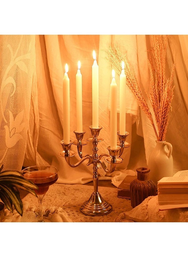 Generic - Five Arm Candelabra 10 inch Tall White Taper Candle Holders Candle Stands Candlesticks For Home Decor Wedding Parties Dinning Table Centerpiece Thick Candles Silver - Image 1