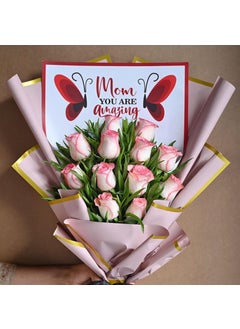 Floweraura FlowerAura Fresh Flower Bouquet Gift 12 Pink Roses For Mom For Mother For Maa For Grand Mother Same Day Delivery  - Image 4