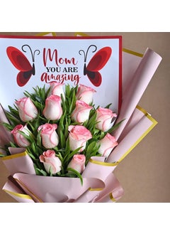 Floweraura FlowerAura Fresh Flower Bouquet Gift 12 Pink Roses For Mom For Mother For Maa For Grand Mother Same Day Delivery  - Image 5