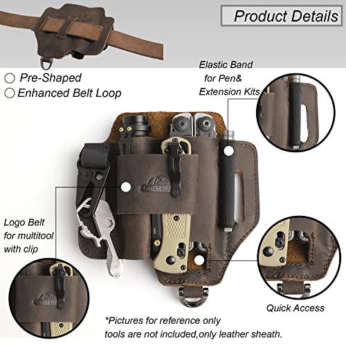 Topstache Leather Multitool Sheath,EDC Belt Organizer for Work and Daily Use,Leatherman Sheath,EDC Pocket Organizer for Flashlight and Multitool,Gifts for Men for Multitool,Darkbrown - Image 4