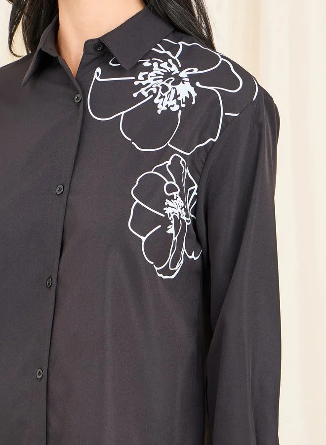 Styli Oversized Floral Print Longline Shirt