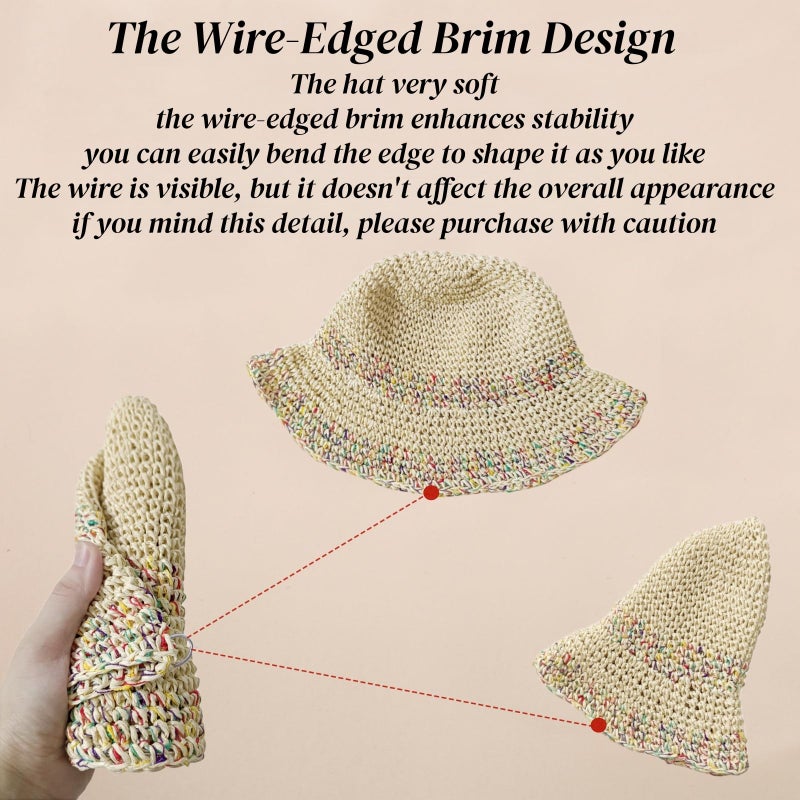 Askljeby Womens Sun Hats Wide Brim Summer Beach Hat for Women Foldable Bucket Fedora Handmade Crochet Straw Hat Packable UPF50, C-Beige - Image 5