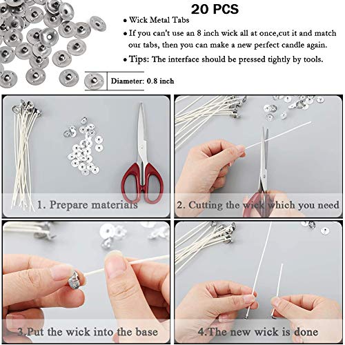 ANTUNIHOD Bulk Cotton Candle Wick 8" Pre-Waxed 80 Pcs with 60Pcs Candle Wick Stickers, 5Pcs Candle Wick Centering Device and 20PCS Metal Tabs for Candle Making (80pcs 20cm Wick kit) - Image 5