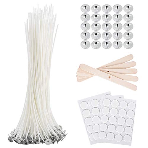 ANTUNIHOD Bulk Cotton Candle Wick 8" Pre-Waxed 80 Pcs with 60Pcs Candle Wick Stickers, 5Pcs Candle Wick Centering Device and 20PCS Metal Tabs for Candle Making (80pcs 20cm Wick kit) - Image 2