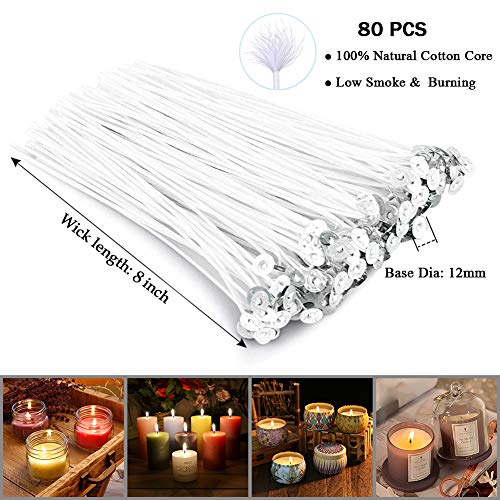 ANTUNIHOD Bulk Cotton Candle Wick 8" Pre-Waxed 80 Pcs with 60Pcs Candle Wick Stickers, 5Pcs Candle Wick Centering Device and 20PCS Metal Tabs for Candle Making (80pcs 20cm Wick kit) - Image 3
