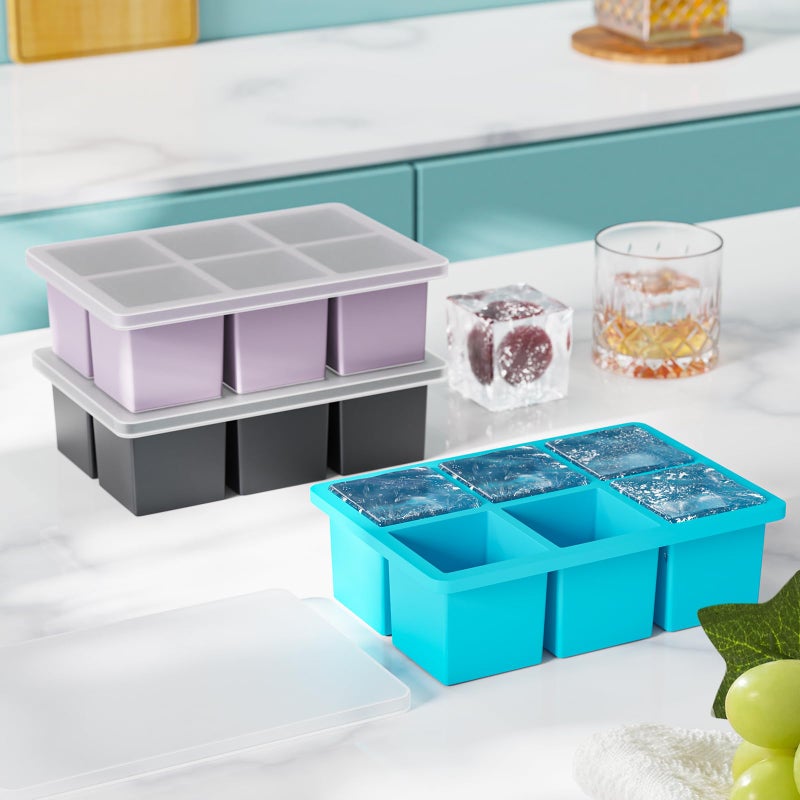 GGUW Large Ice Cube Tray for Whiskey: 2inch Big Silicone Ice Trays with Lid for Whisky - 3Pack Old Fashioned Ice Cube Trays for Cocktail - Huge Square Cubed Bourbon Ice Cube Maker - Image 5