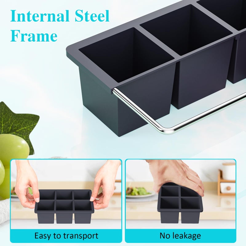 GGUW Large Ice Cube Tray for Whiskey: 2inch Big Silicone Ice Trays with Lid for Whisky - 3Pack Old Fashioned Ice Cube Trays for Cocktail - Huge Square Cubed Bourbon Ice Cube Maker - Image 3