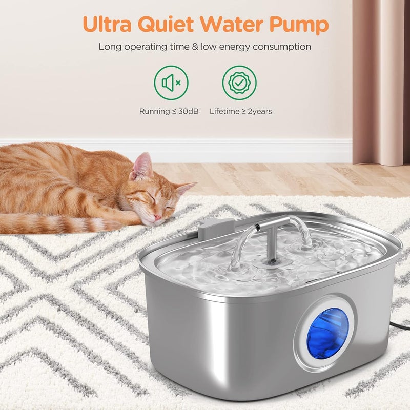 Rellaty Cat Water Fountain Stainless Steel: 108oz/3.2L Cat Fountain for Drinking with Filter - Pet Water Fountains for Cats Inside - Automatic Cat Feeding & Watering Supplies - Water Level Window - Image 5
