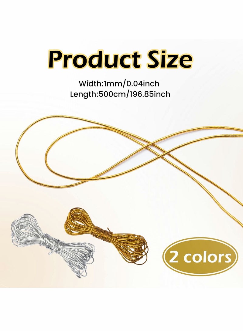 Excefore 5M Braids Hair Elastic Cords Braiding Rope Metallic Tinsel Stretch Cord Ribbon Gold Silver String Jewelry Thread for Hair Braiding Twist Gift Hang Tags and Craft Making 6 Pieces - Image 5
