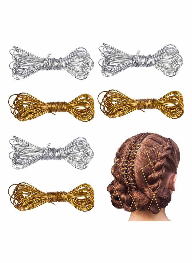 Excefore 5M Braids Hair Elastic Cords Braiding Rope Metallic Tinsel Stretch Cord Ribbon Gold Silver String Jewelry Thread for Hair Braiding Twist Gift Hang Tags and Craft Making 6 Pieces - Image 1