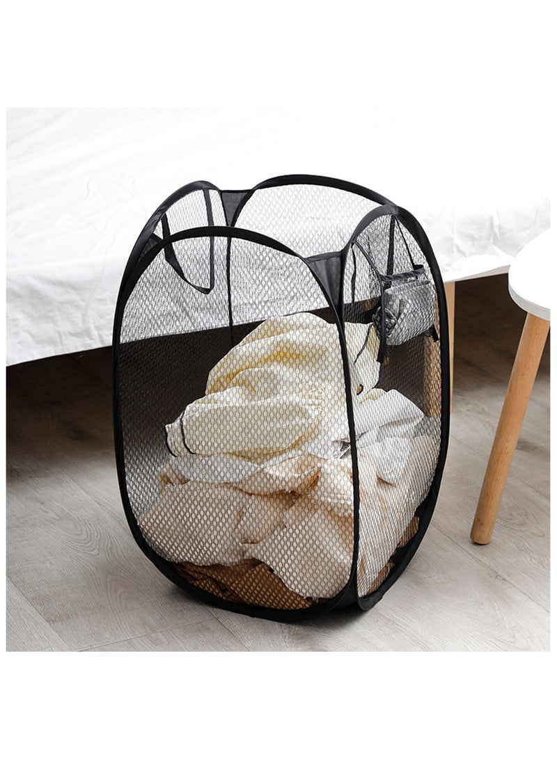 HaHaHai 3 Pack Home Laundry Basket, Foldable Storage Basket, Mesh Popup Laundry Basket, Collapsible Clothes Washing Laundry Hamper with Carry Handle, Black - Image 2