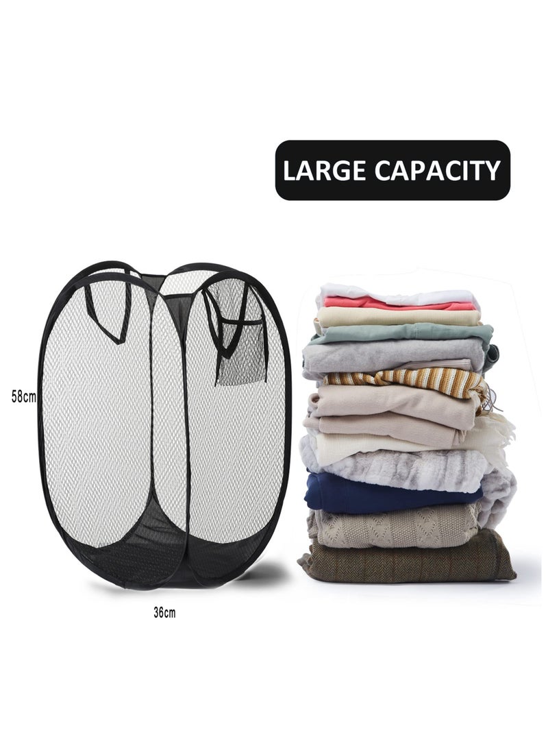 HaHaHai 3 Pack Home Laundry Basket, Foldable Storage Basket, Mesh Popup Laundry Basket, Collapsible Clothes Washing Laundry Hamper with Carry Handle, Black - Image 3