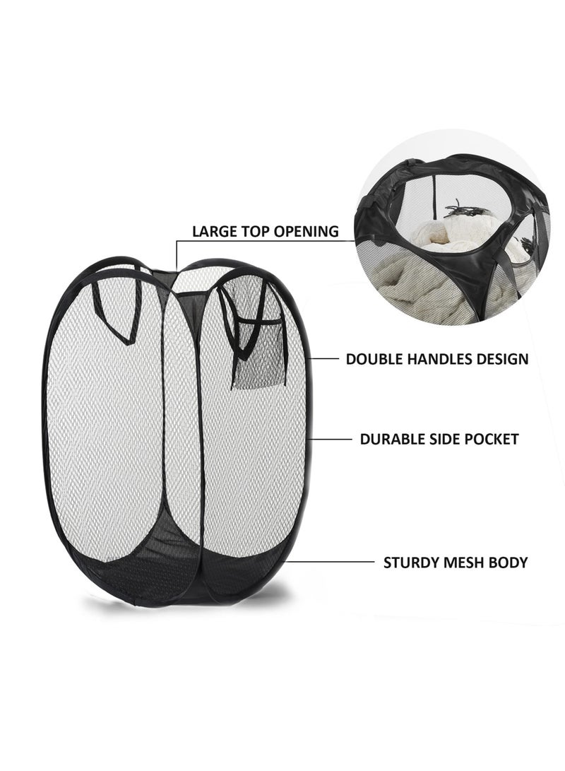 HaHaHai 3 Pack Home Laundry Basket, Foldable Storage Basket, Mesh Popup Laundry Basket, Collapsible Clothes Washing Laundry Hamper with Carry Handle, Black - Image 4