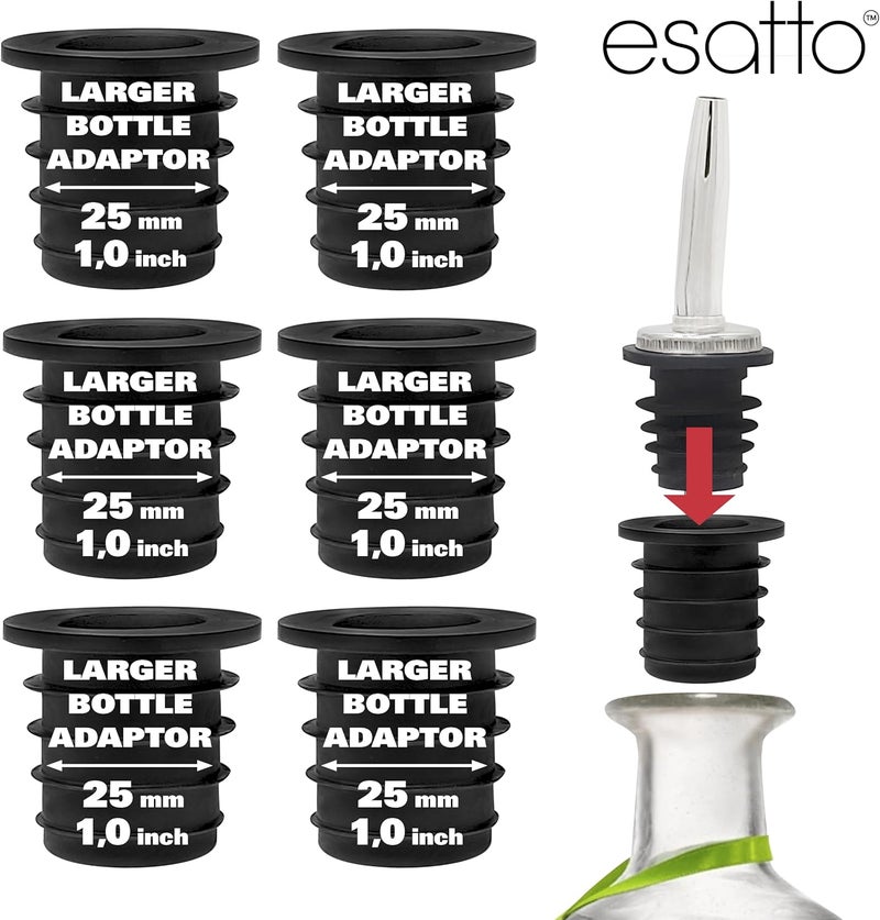 Esatto Liquor Pourer Adapters - 6 Pieces Set, Perfect for Large Olive Oil Bottles and Liquor Bottles - Up to 1 Inch/25mm Neck Converts Any Spout into a Large Pour Spout Varied dimensions - Image 5
