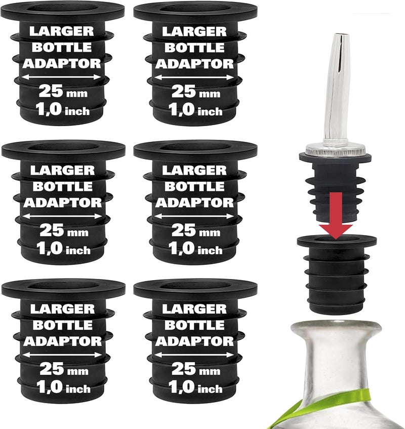 Esatto Liquor Pourer Adapters - 6 Pieces Set, Perfect for Large Olive Oil Bottles and Liquor Bottles - Up to 1 Inch/25mm Neck Converts Any Spout into a Large Pour Spout Varied dimensions - Image 1