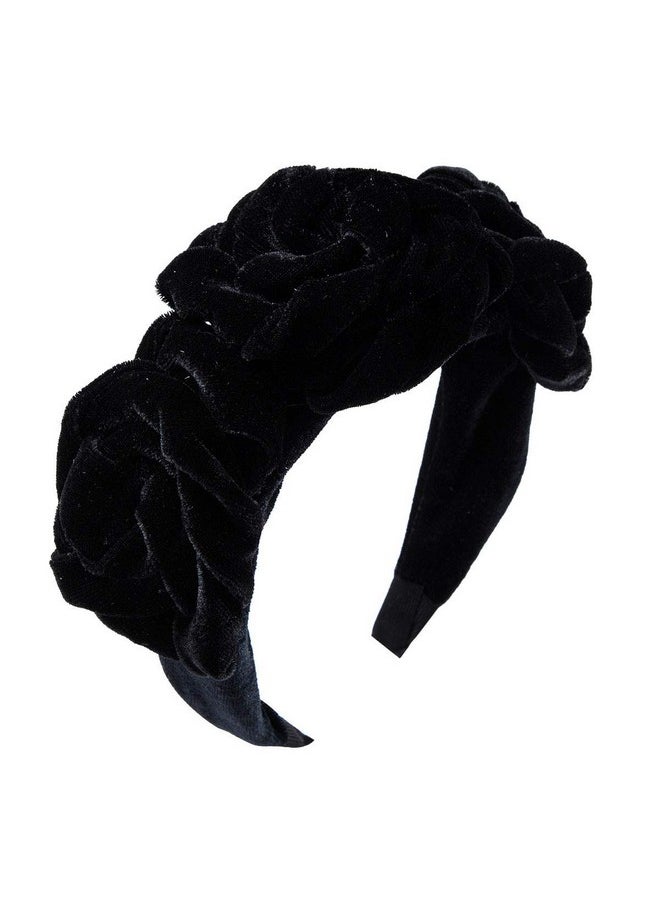 Suoirblss Fashion Velvet Wide Headband Rose Flower Headwear Vintage Style Hairband For Women Girl Hair Accessories (Black)  - Image 2