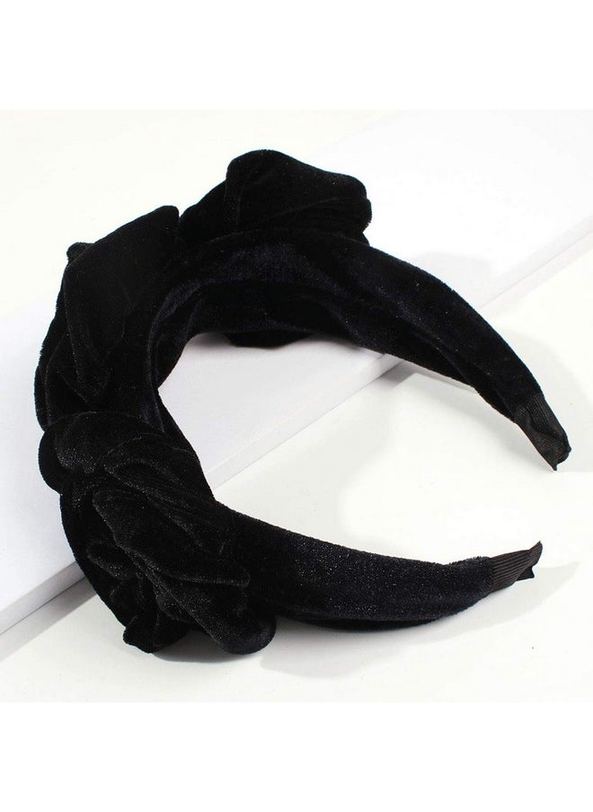 Suoirblss Fashion Velvet Wide Headband Rose Flower Headwear Vintage Style Hairband For Women Girl Hair Accessories (Black)  - Image 3