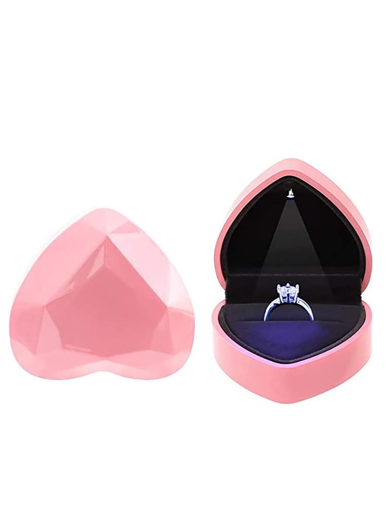 Oasisgalore Heart-Shaped LED Ring Box, Velvet Jewelry Gift Box for Proposal, Engagement, Wedding, Anniversary (Pink) - Image 1