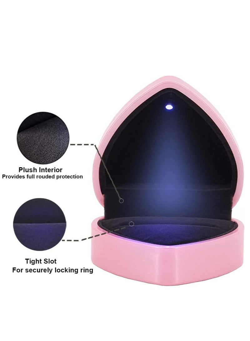 Oasisgalore Heart-Shaped LED Ring Box, Velvet Jewelry Gift Box for Proposal, Engagement, Wedding, Anniversary (Pink) - Image 4