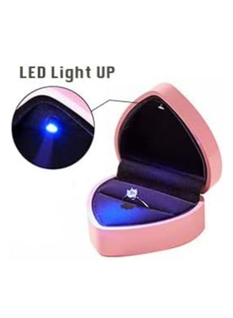 Oasisgalore Heart-Shaped LED Ring Box, Velvet Jewelry Gift Box for Proposal, Engagement, Wedding, Anniversary (Pink) - Image 5