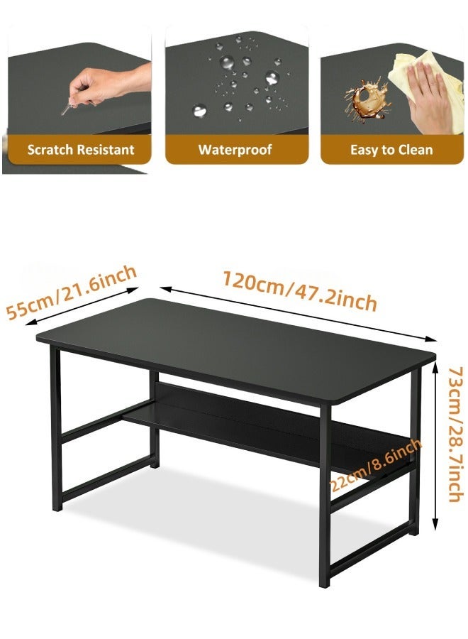 ALIVINGHOME Ergonomic Computer Desk with Bookshelf - Modern Simple Style Writing Table for Home Office, Gaming & Study - Compact 120x55x73cm (Black) - Image 2