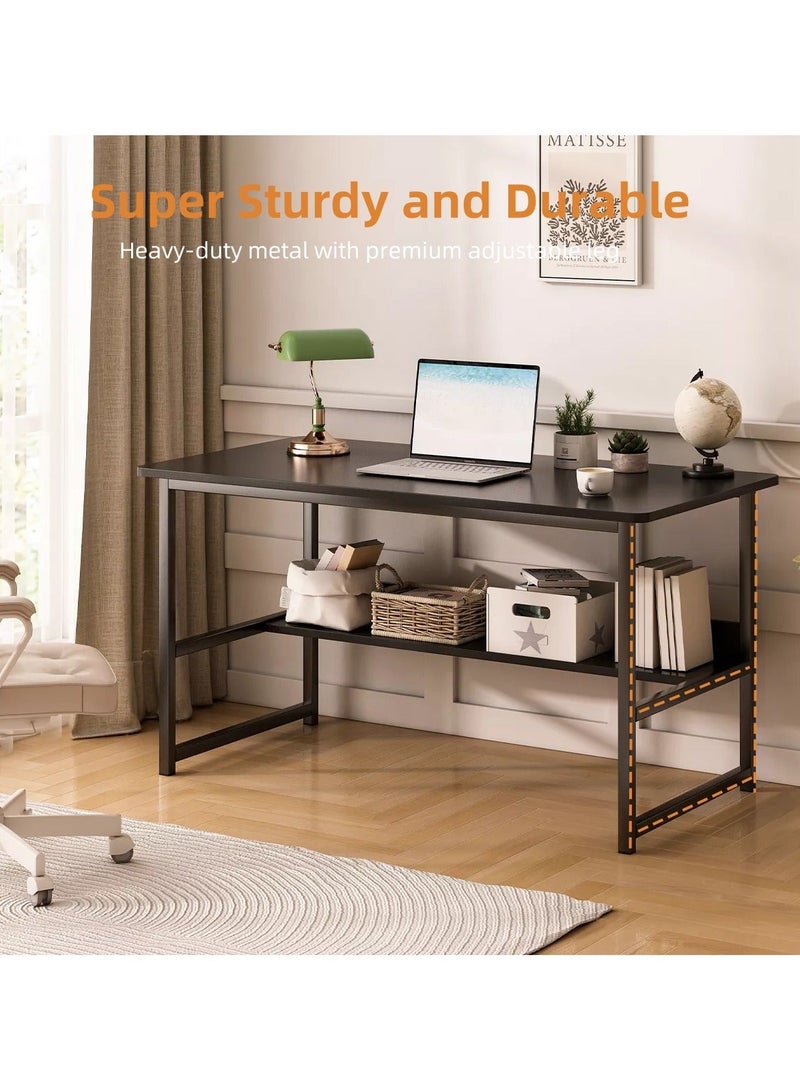 ALIVINGHOME Ergonomic Computer Desk with Bookshelf - Modern Simple Style Writing Table for Home Office, Gaming & Study - Compact 120x55x73cm (Black) - Image 3