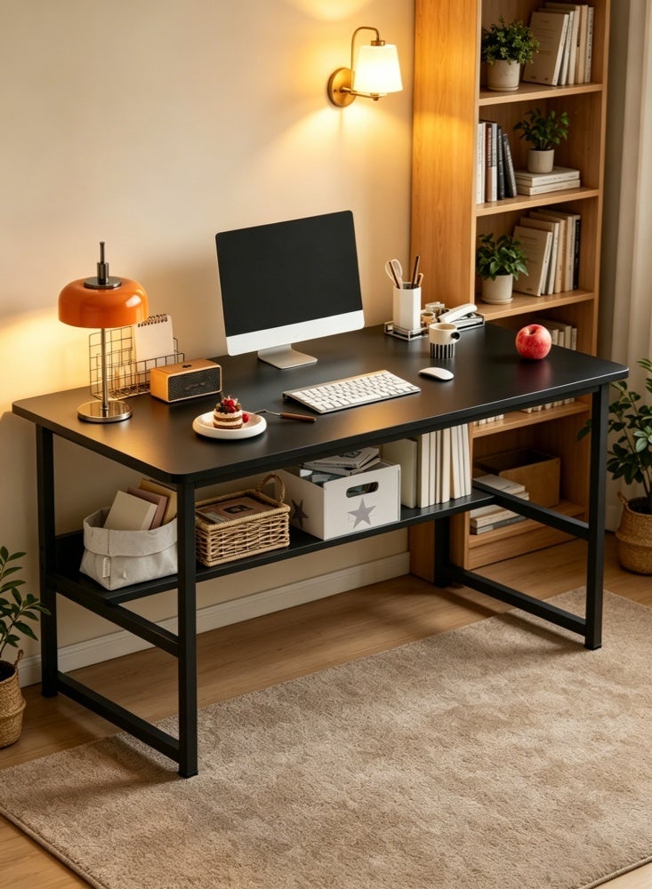 ALIVINGHOME Ergonomic Computer Desk with Bookshelf - Modern Simple Style Writing Table for Home Office, Gaming & Study - Compact 120x55x73cm (Black) - Image 1